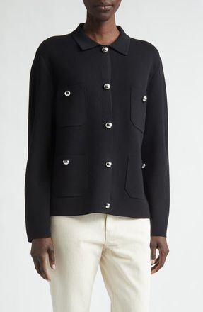 Lafayette 148 New York Matte Crepe Shirt Jacket in Black Multi at Nordstrom, Size Xx-Small