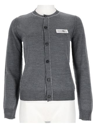 Maison Margiela Button-Down Grey Knit Cardigan With Subtle Patch Detail