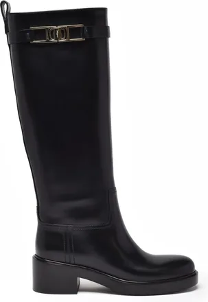 Ferragamo Black Leather Rosalie Boots