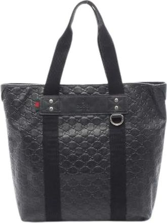 Gucci Pre-owned Tote Bags, male, Black, Size: ONE SIZE Pre-owned Guccissima Web Leather Tote Bag