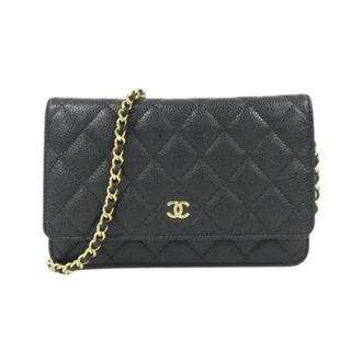 Chanel Pre-owned Timeless Classic Caviar Skin Chain Wallet - Dames - Pre-owned - Zwart - Maat: ONE Size Leer