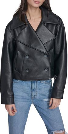 Levi's Double Breasted Faux Leather Crop Trench Coat in Black at Nordstrom, Size X-Small