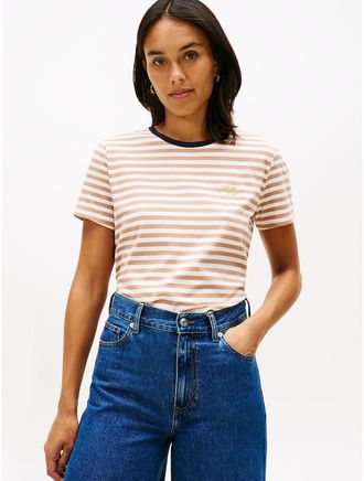 Tommy Hilfiger Womens Hilfiger Script Logo Stripe T-Shirt - White - XXL