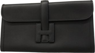 Herm&egrave;s Black Swift Leather Clutch Bag (Pre-Owned)