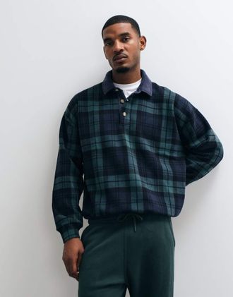 Abercrombie & Fitch felpa abbottonata essenziale a quadri blu navy e verde-Multicolore