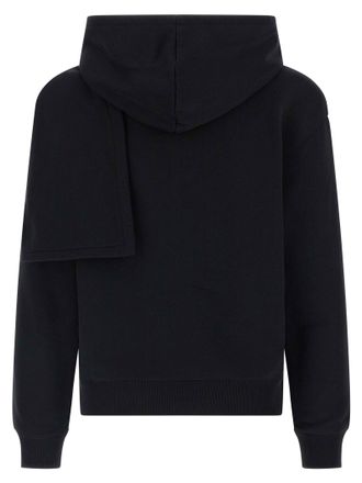 Courr&egrave;ges Brushed Cotton with Tone-on-Tone Embroidery Hoodie - Black