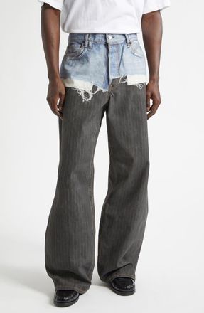 Acne Studios 1981 Loose Fit Trompe lOeil Pinstripe Jeans in Blue/Black at Nordstrom, Size Xx-Large