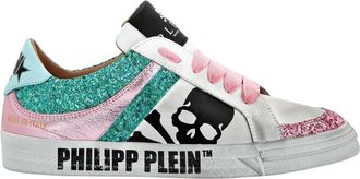 Philipp Plein Leren Lo-Top Sneakers Skull met Kristallen - Dames - Sneakers - Veelkleurig - 36 EU - Katoen - Schoenen