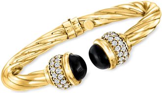 Ross-Simons Italian Onyx and CZ Twisted Cuff Bracelet in 18kt Gold Over Sterling