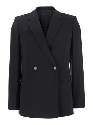 Theory Black Double Breasted Jacket With Shoulder Pads In Tech Fabric Woman