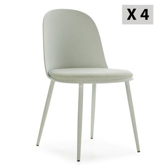 HOMN Set de 4 sillas verde, patas met&aacute;licas y asiento tapizado