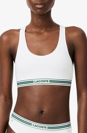Lacoste Racerback Padded Stretch Cotton Bralette in White at Nordstrom, Size 3X-Large