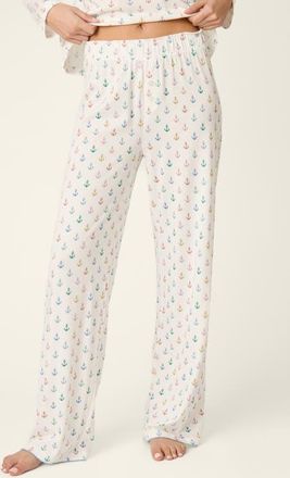 PJ Salvage Meet Me By the Sea Jersey Pajama Pants in Ivory at Nordstrom, Size X-Large