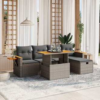 vidaXL Vidaxl - Set De Muebles De Jard&iacute;n 6 Pzas Y Cojines Rat&aacute;n Sint&eacute;tico Gris