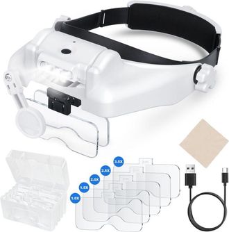 OEM Lupas De Diadema Con Luz Led Y 5 Lentes Desmontables (1.0x, 1.5x, 2.0x, 2.5x Y 3.5x) Para Trabajos De Precisi&oacute;n, Lectura Y Reparaci&oacute;n De Relojes