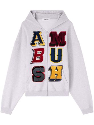 AMBUSH logo-patch zip-up hoodie - Grey