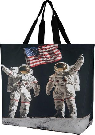 Generic First Men On The Moon Reusable Shopping Bags Large Capacity Grocery Bag Heavy Duty Tote for Women 40x40x16cm