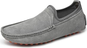 Generic Loafers for Men Lightweight Large Size Genuine Suede Leather Moc Toe Flexible Slip Resistant Comfortable Fashion Slip-on(Grey,10.5 UK)