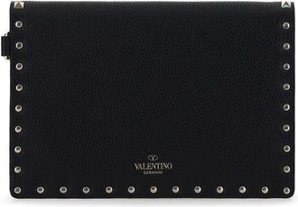 Valentino Garavani Womens Rockstud Clutch Black Calf Leather Bos