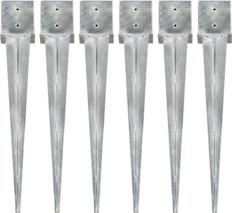 vidaXL Montones De Entierro De 6 Pcs 14x14x91 Cm De Acero Galvanizado De Plata