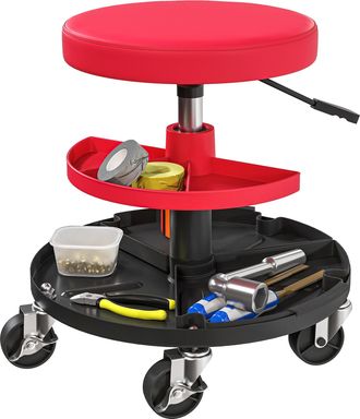 OEM Taburete De Taller Giratorio Con Ruedas Altura Ajustable De 40-51 Cm Y 2 Bandejas Carga 135 Kg Para Garaje Rojo
