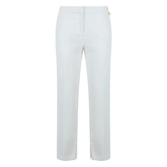 Elisabetta Franchi Straight Trousers, female, White, Size: XS Trousers in lightweight cr&ecirc;pe fabric with logo charm