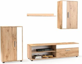 Home Heavenly Home Heavenly - Mueble Sal&oacute;n Modular Bosco, Conjunto Completo De Estilo N&oacute;rdico Minimalista. Color: Roble Krenata - Blanco