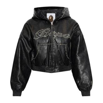 A Bathing Ape Light Jackets, female, Black, Size: ONE SIZE Insulated Turtleneck Jacket Made of Eco-leather