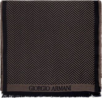 Giorgio Armani Wol sjaal met visgraatpatroon - Heren - Sjaals - Bruin - ONE Size - Wol - Accessoires