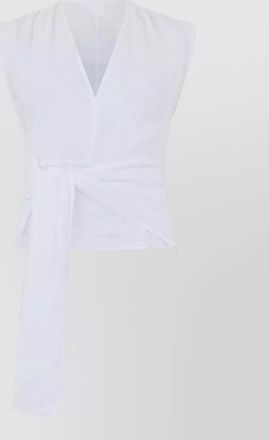 120% Lino linen sleeveless v-neck knotted blouse