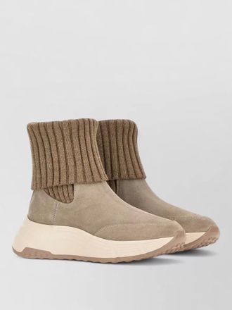 Hogan suede ribbed-knit ankle boots