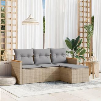 vidaXL Juego De Sof&aacute;s Jard&iacute;n Con Cojines Beige Mezcla 4 Pzas Rat&aacute;n Pe Vidaxl