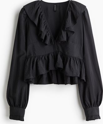 H&M Volantbluse - Grau