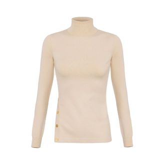 Elisabetta Franchi Witte Trui - Dames - Coltruien - Beige - M - Polyester - Truien & Vesten