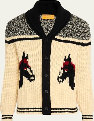 Guest In Residence Mens Horse-Print Wool-Cashmere Cardigan