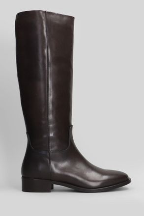Julie Dee Low Heels Boots In Dark Brown Leather