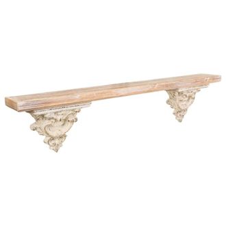 Wanderlust Deco Estante de madera y resina tallada blanca 120x14x28