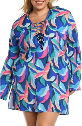 La Blanca Painted Lace-Up Cover-Up Tunic in Multi at Nordstrom Rack, Size 1X