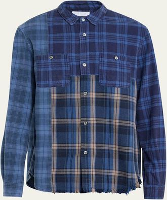 John Elliott + Co Mens Silverado Paneled Plaid Button-Down Shirt