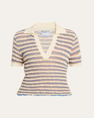 Bernadette Ophelia Striped Crinkle Wool Polo Shirt
