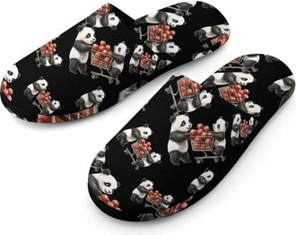 Generic Grocery Shopping Cute Panda Flannel Mens Slip-on Slippers Winter Warm House Shoes with Rubber Sole for Home Hotel