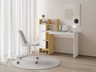 Vente-Unique Desk With 1 Cupboard & 4 Shelves - White & Natural - MONTOLANIA in Light Oak