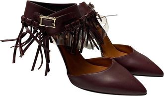 Valentino Womens Leather C-Rockee Fringe Ankle Strap Sandal (Authentic Pre- Loved)