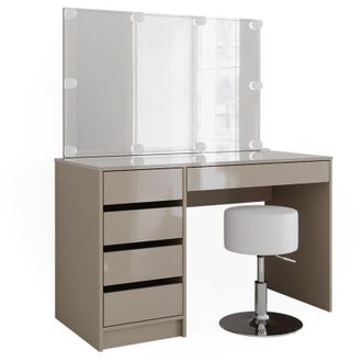 Vicco Tavolo da toeletta Sherry, Grigio, 120 cm con illuminazione a led e sgabello