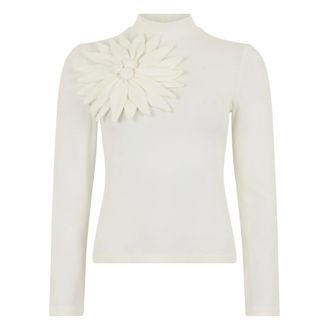Farm Rio Farm Rio - T-shirt met lange mouwen en bloemenapplicatie - Dames - Tops - Wit - Maat: S Viscose