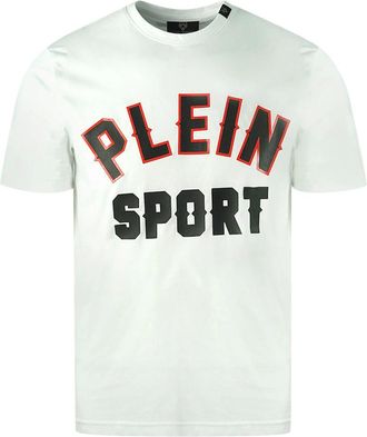 Philipp Plein Mens Plein Sport Block Logo White T Shirt - Size: 38