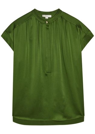Vince Gathered Silk Blouse - Green - XL (UK16 / XL)