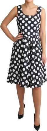 Dolce & Gabbana Womens Black Polka Dotted Cotton A-Line Dress Blue