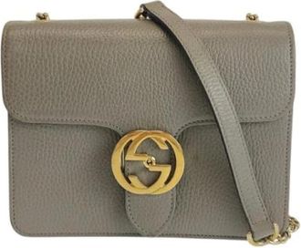 Gucci Pre-owned Leren Interlocking G Schoudertas - Dames - Vintage Schoudertas - Grijs - ONE Size - Leer - Vintage