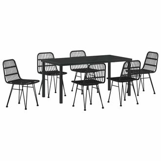 Berkfield Home 7 Piece Garden Dining Set Black Poly Rattan